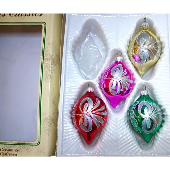 Vtg Christmas Classics Blown Glass Teardrop Ornaments Set Hand Decorated Romania - Picture 2 of 4